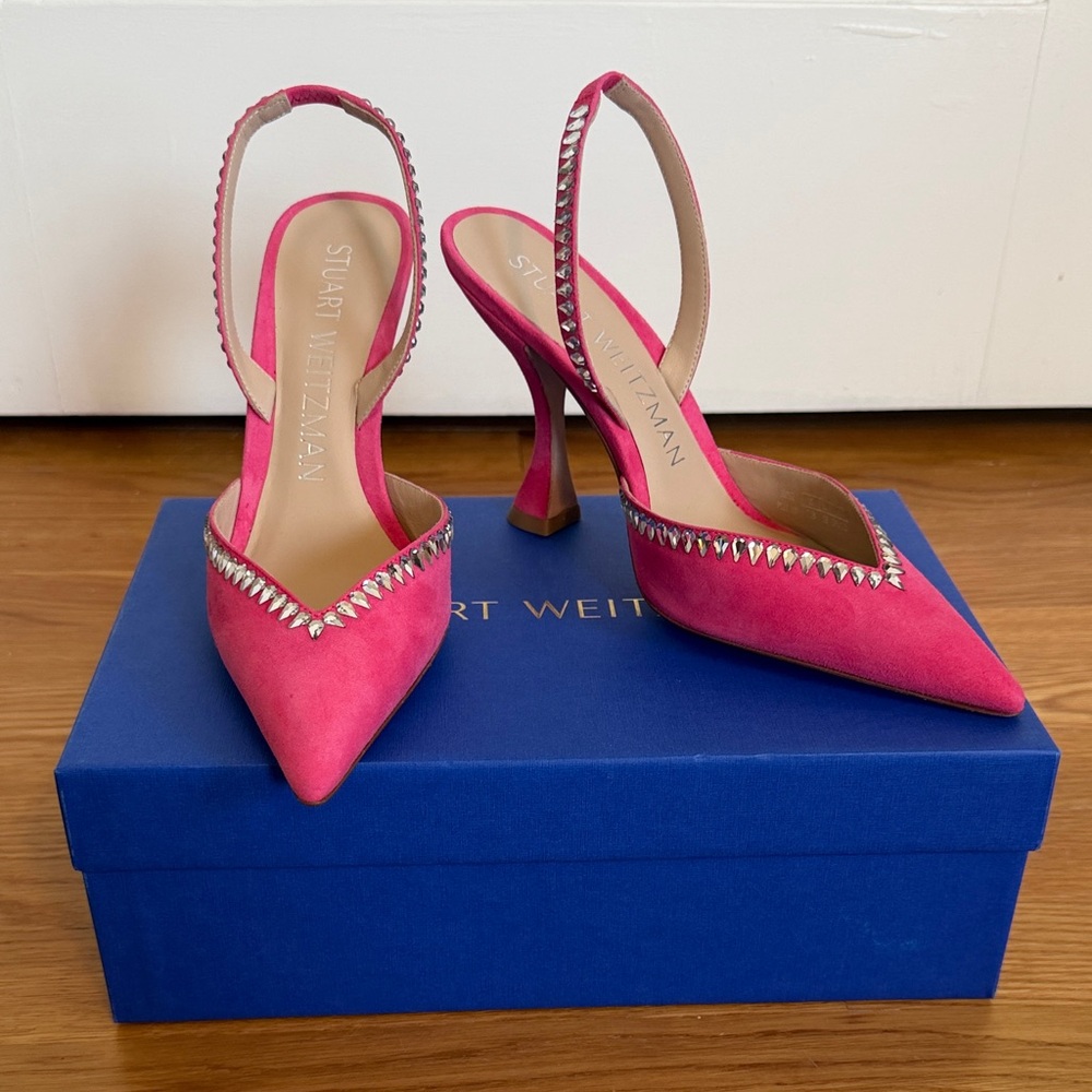 Stuart Weitzman Suede Slingback Pumps with Rhinestones NIB Sz 7.5 $275 Orig $450
